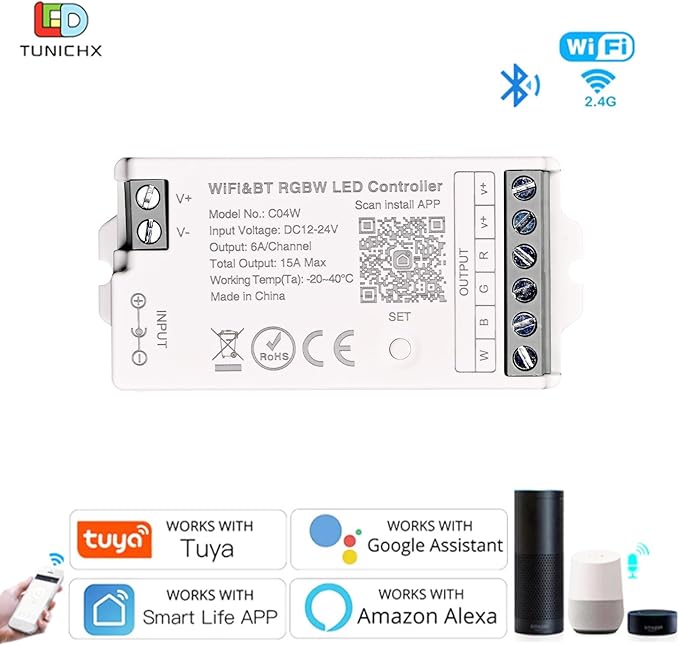 TUNICHX RGBW SMD FCOB 5 PIN LED Strip 2.4 GHz WiFi Group Controller Alexa Google Home Smartphone APP Control Compatible with WR01RF LM096 FUT095 FUT096 B3 T3 Mi-Boxer/Mi-Light RGBW Remote