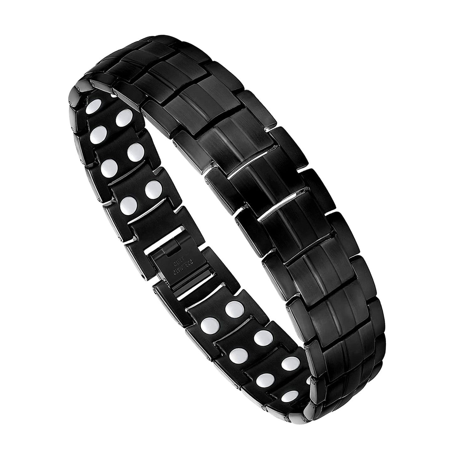 Feraco Magnetic Bracelet for Men Titanium Steel Bracelets with Double Row Magnets Adjustable (Black)