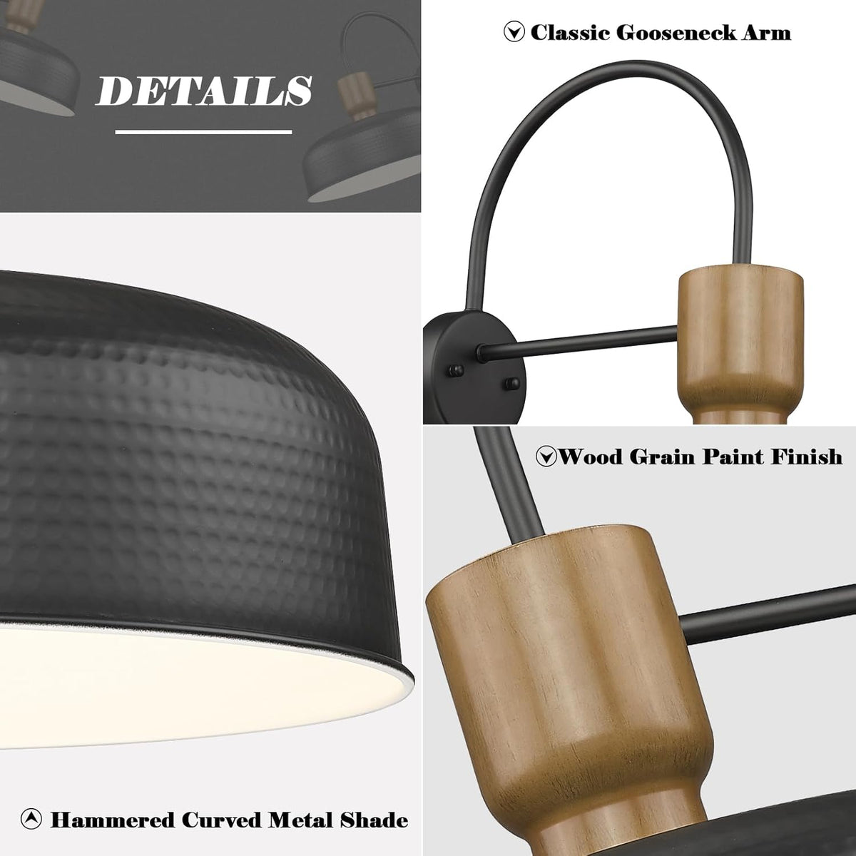 Outdoor Barn Light Gooseneck Barn Light, Farmhouse Exterior Wall Mount Light Vintage Wall Lighting Fixture Industrial Sconce Lantern for Porch, Entryway, Garage, Black, 1 Pack, Large
