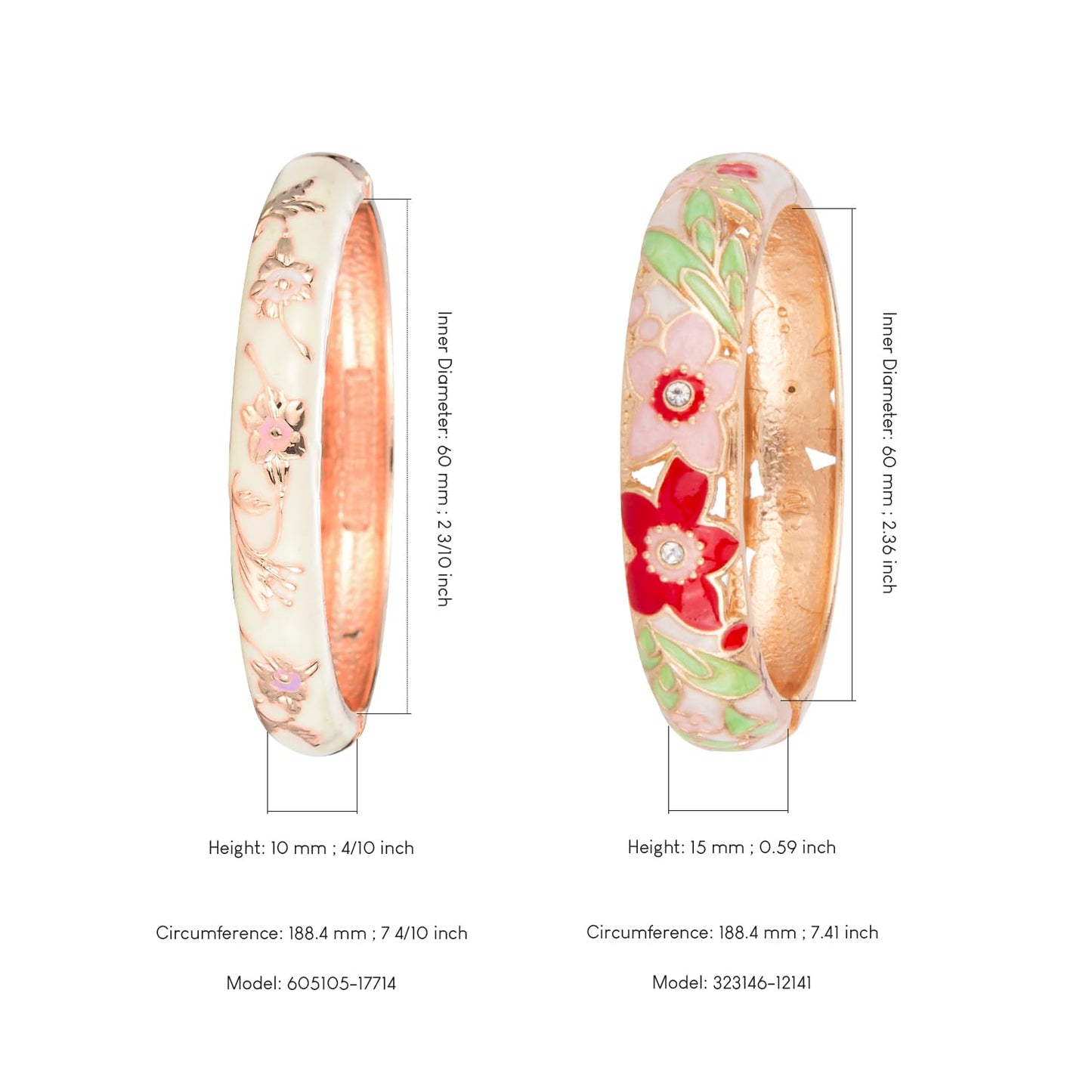 UJOY Fashion Cloisonne Bracelets Plated Leaf Filigree Enameled Womens Gifts Bangles Spring Hinged 88A11-55A81 Cream White