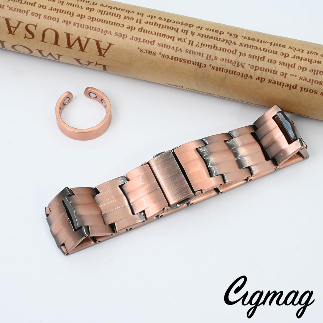 Cigamg 3X Copper Bracelet for Men Triple Strength Magnets Pure Copper Magnetic Bracelet & Ring Set with Adjustable Sizing Tool