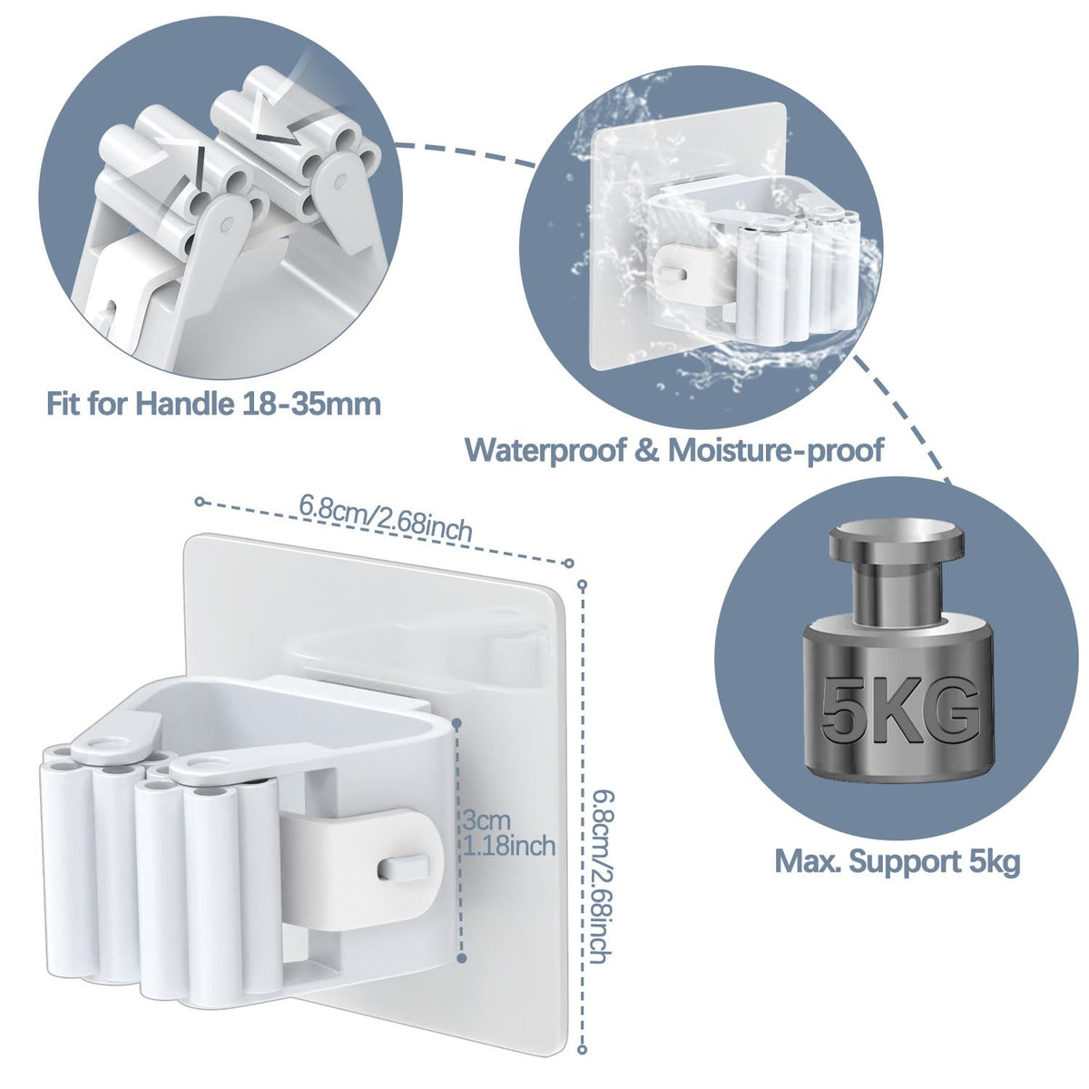 24 Pack Self Adhesive Broom Holder Wall Mount (24 Count)