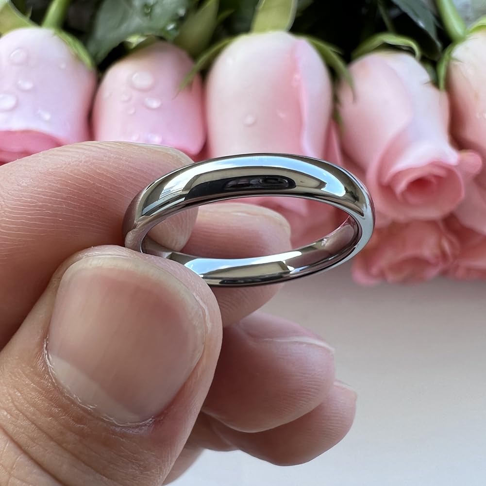 TUTISS 3mm Tungsten Carbide Rings for Women Men Engagement Wedding Bands Domed Polished Comfort Fit Size 10