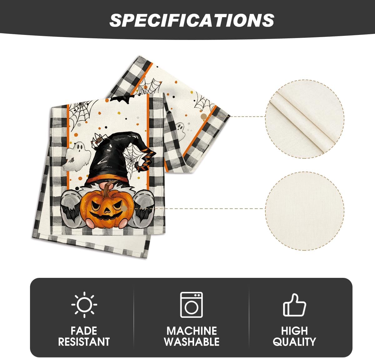 Artoid Mode Buffalo Plaid Gnome Bat Pumpkin Ghost Halloween Table Runner, Sensonal Kitchen Dining Table Decor for Home Party 13 x 72 Inch