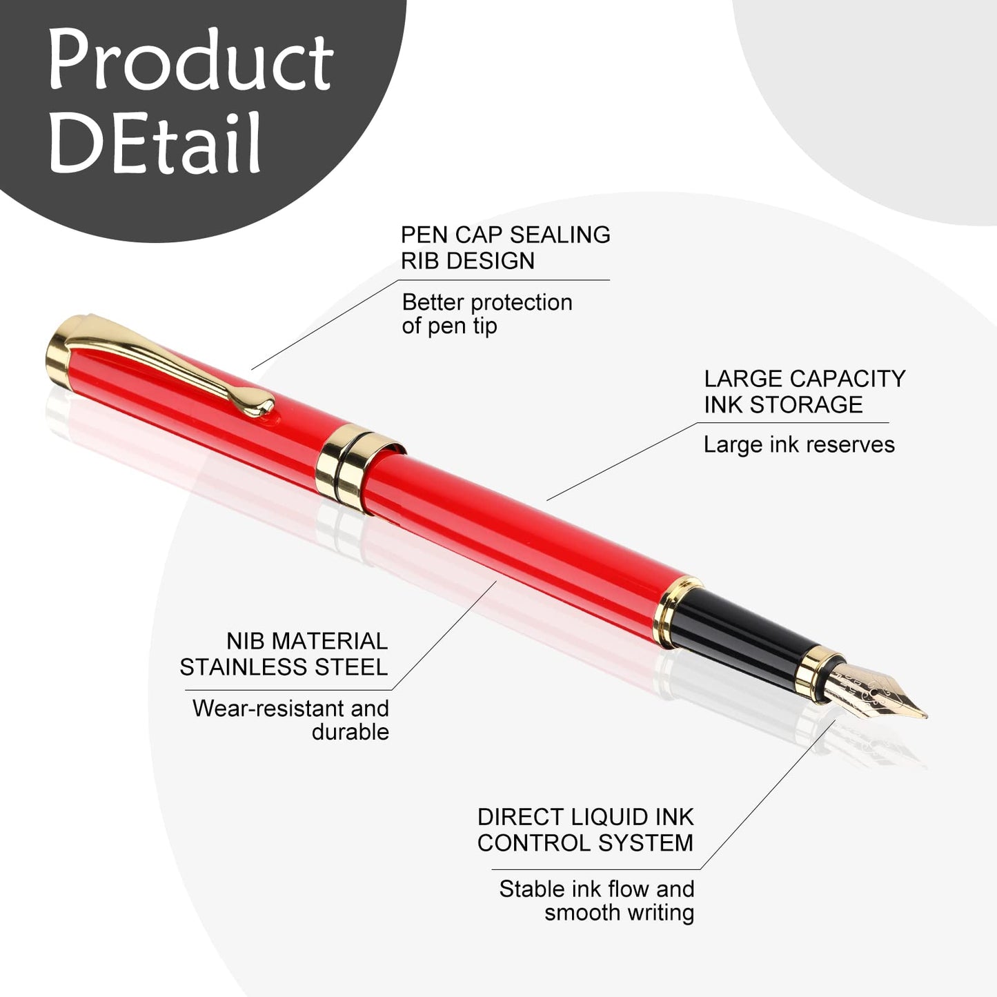 Tiankool Luxury Fountain Pen,Fine Nib, Exquisite Pen Gift Set for Men&Women-Includes 10 Ink Cartridges&Ink Converter- Nice Pens - Red
