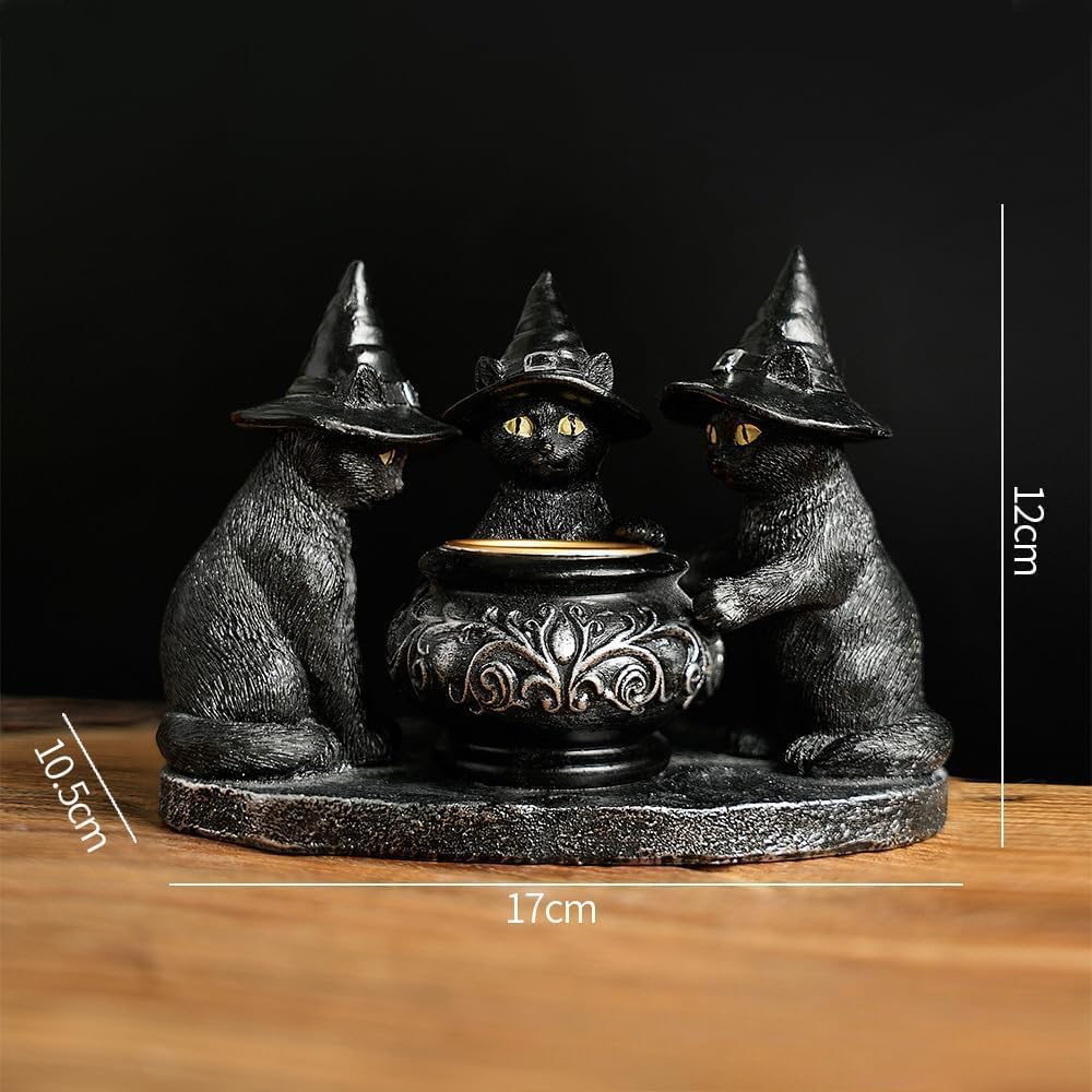 zhuja Black Cat Statue Decor Gothic Halloween Candle Holders Candlestick Decoration Wichy Figure Weird Jars Desk(Candle Holder)