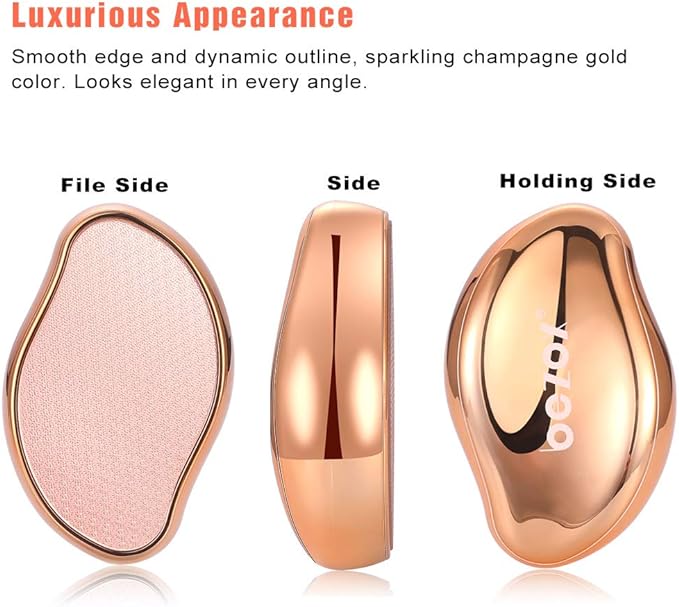 BEZOX Glass Foot File Callus Remover, Crystal Pedicure Foot Scrubber for Travel Use, Portable Handheld Sized Foot Scraper for Cracked Heel - Shinning Golden