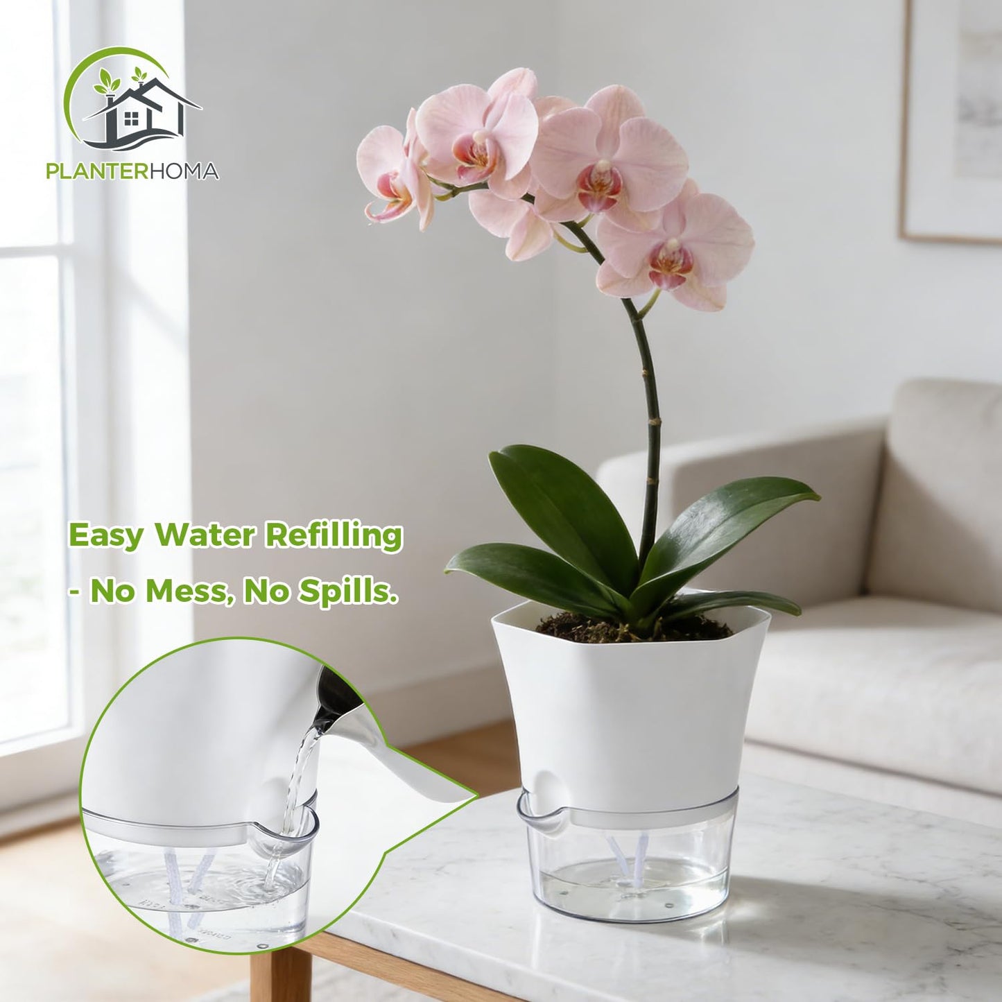 Planterhoma 6-Pack 4.3" Self-Watering Planters, Clear and White, Indoor Use, Hexagonal Plant Pots for Orchids, Herbs, African Violet, Home Decor