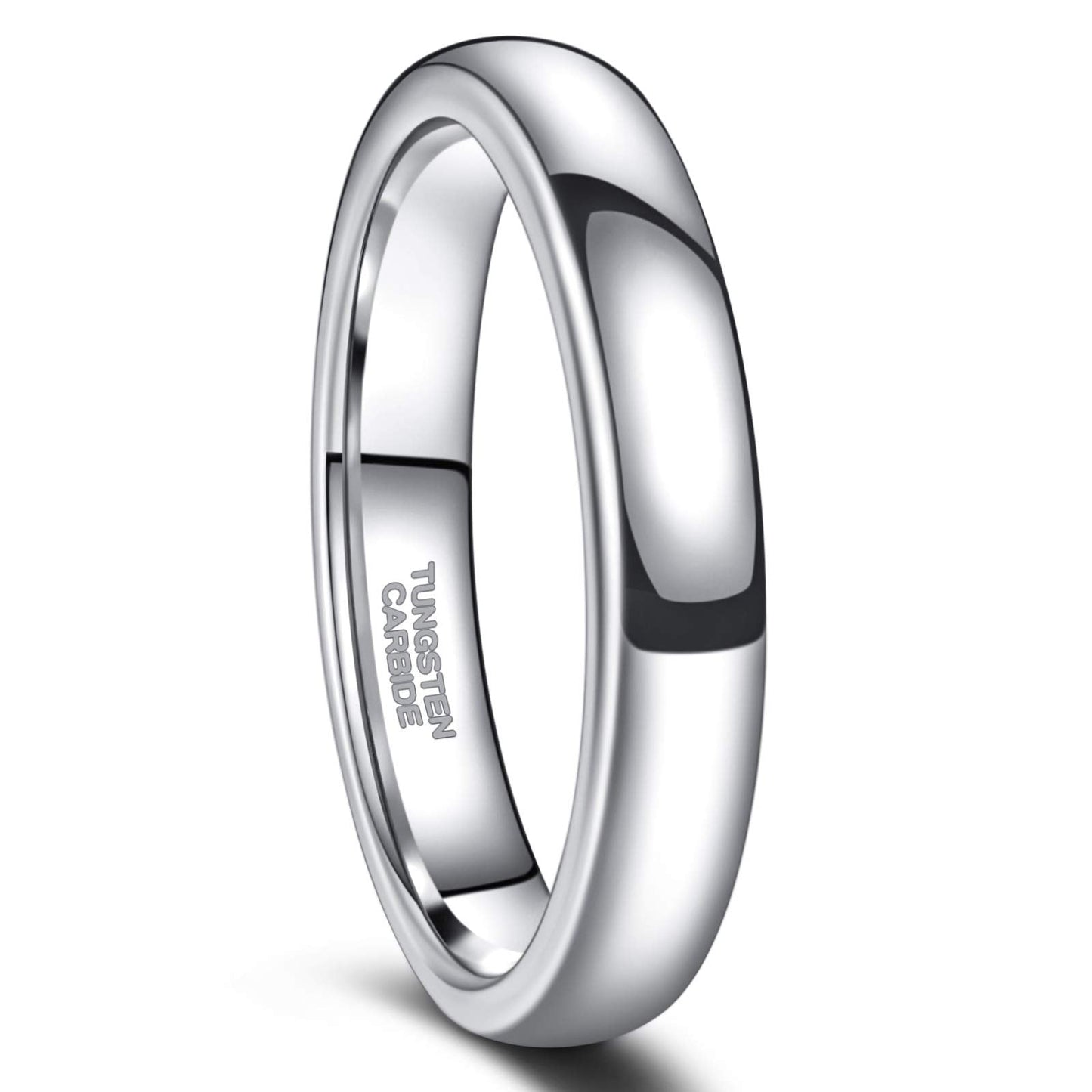 Greenpod 4mm Tungsten Rings for Women High Polished Plain Dome Silver Classic Wedding Band Comfort Fit Size 6.5