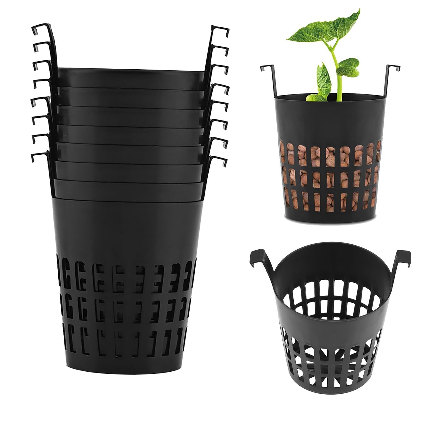 UYISMML 10 Pack 2.5 inch Garden Slotted Mesh Net Cups with Hook, Round Heavy Duty Net Pots Hydroponics Supplies Cups, Orchids Aquaponics Plant Nursery Pots for Garden Balcony Planting