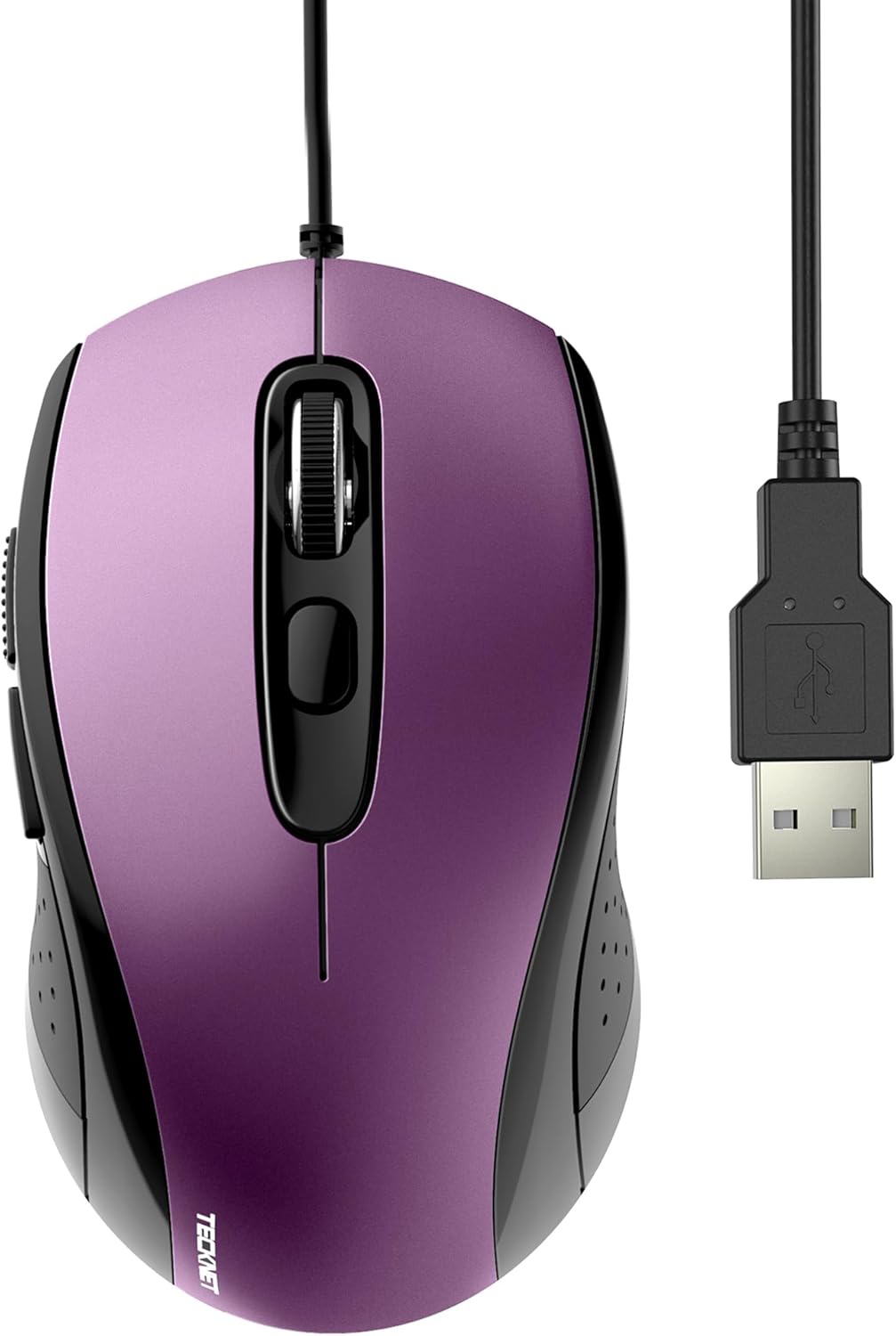 TECKNET USB Wired Mouse, 3600DPI Corded Computer Mouse with 4 Adjustable Levels, 6-Button 5FT Cord Ergonomic Mice, Home and Office Mouse for Laptop PC Desktop Notebook - Purple
