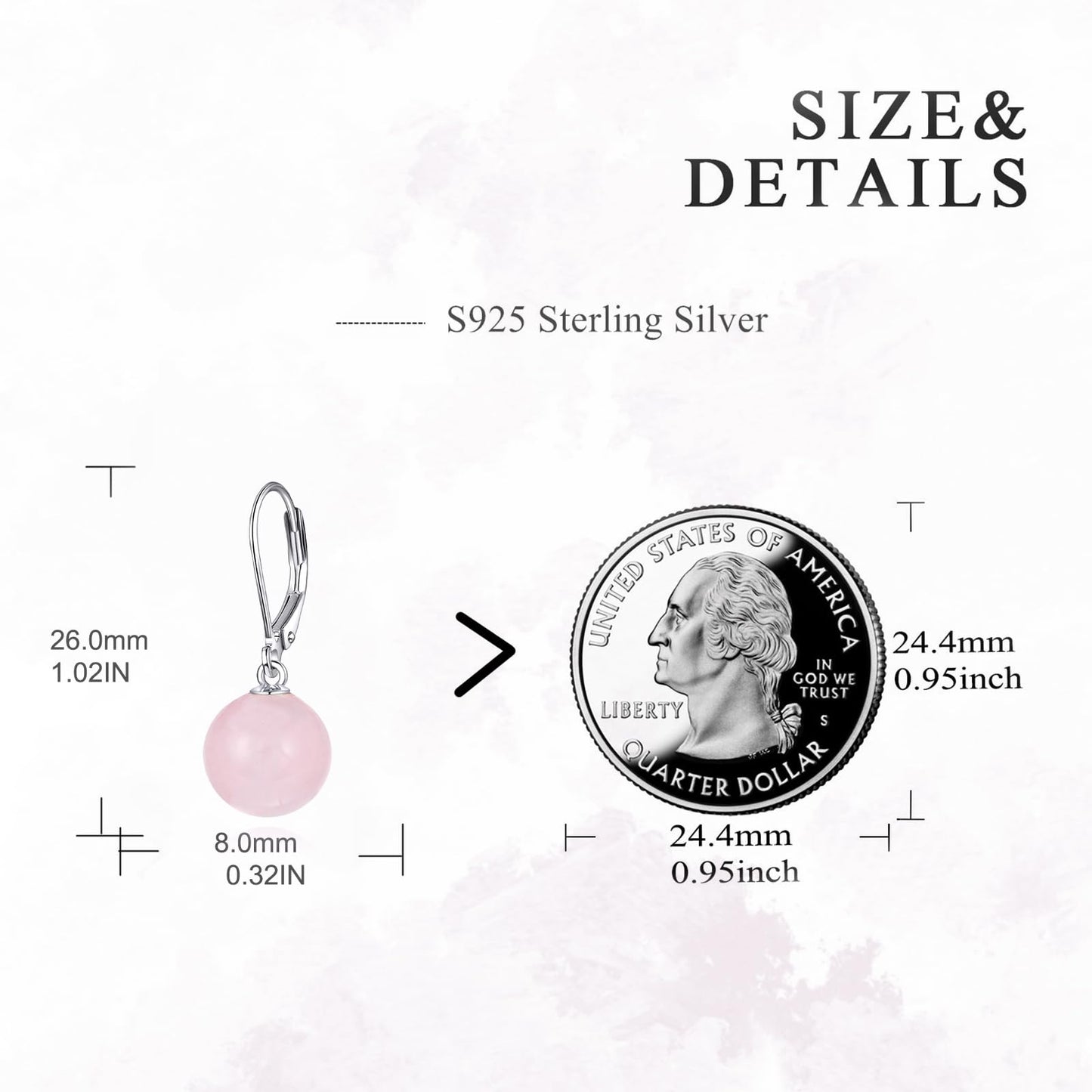 925 Sterling Silver Rose Quartz Leverback Earrings Dangle Drop Jewelry Gifts for Women (Rose Quartz)
