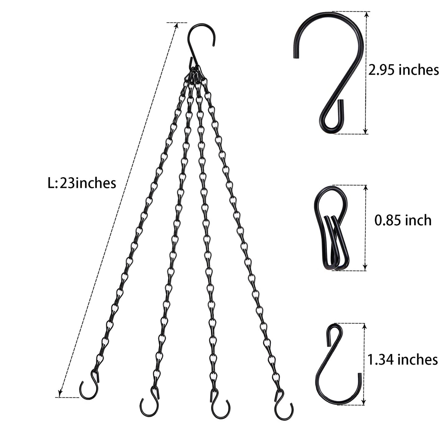 Heybe Hanging Baskets Chains 23 Inches 4 Leads Hanging Chains Flower Pot Hanger Replacement Plant Hangers for Planters and Lanterns, Pack of 3 (4 Legs)