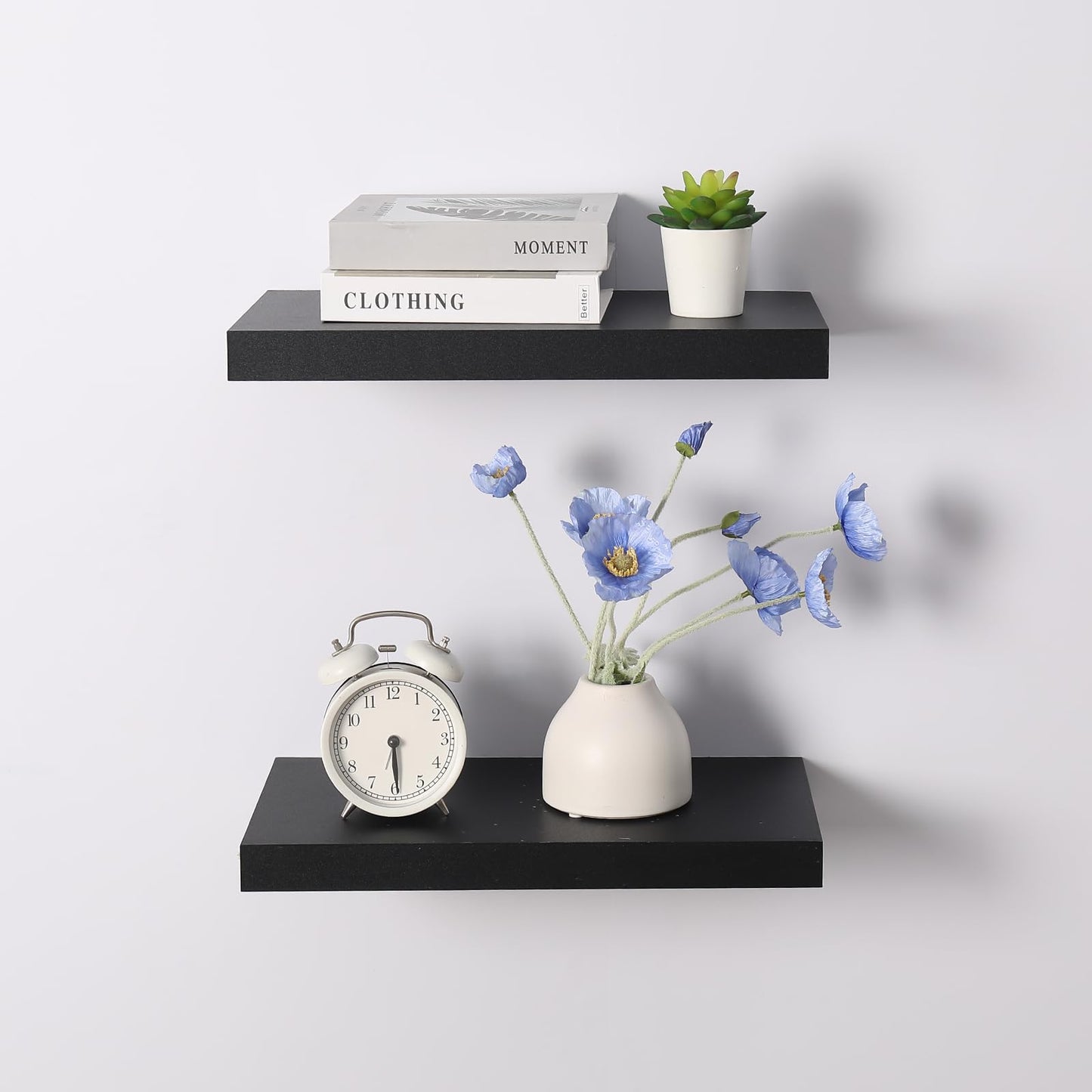 WELLAND Set of 2 Floating Shelves Wall Mounted Shelf, for Home Decor with 8" Deep (Black, 15 inch)