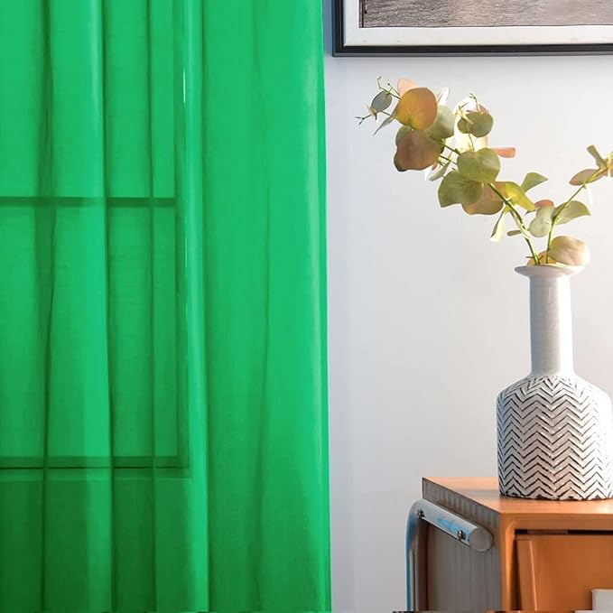 SpaceDresser Sheer Voile Window Treatment Rod Pocket Curtain Panels for Kitchen Bedroom Living Room Drapes Sunlight Filtering Privacy Semi Home Decor Assorted Colors Sizes (Green, 52 W x 63 L)