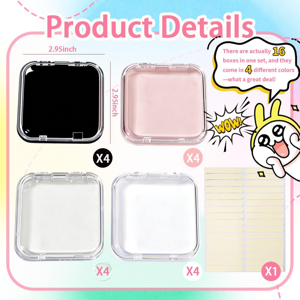 16PCS Press on Nail Storage Box 4 Colors Acrylic Organizer Nail Case Nail Display Case Nail Display Box Artificial False Nail Box with Double Sided Adhesive Nail Tape Suitable for Press on False Nail