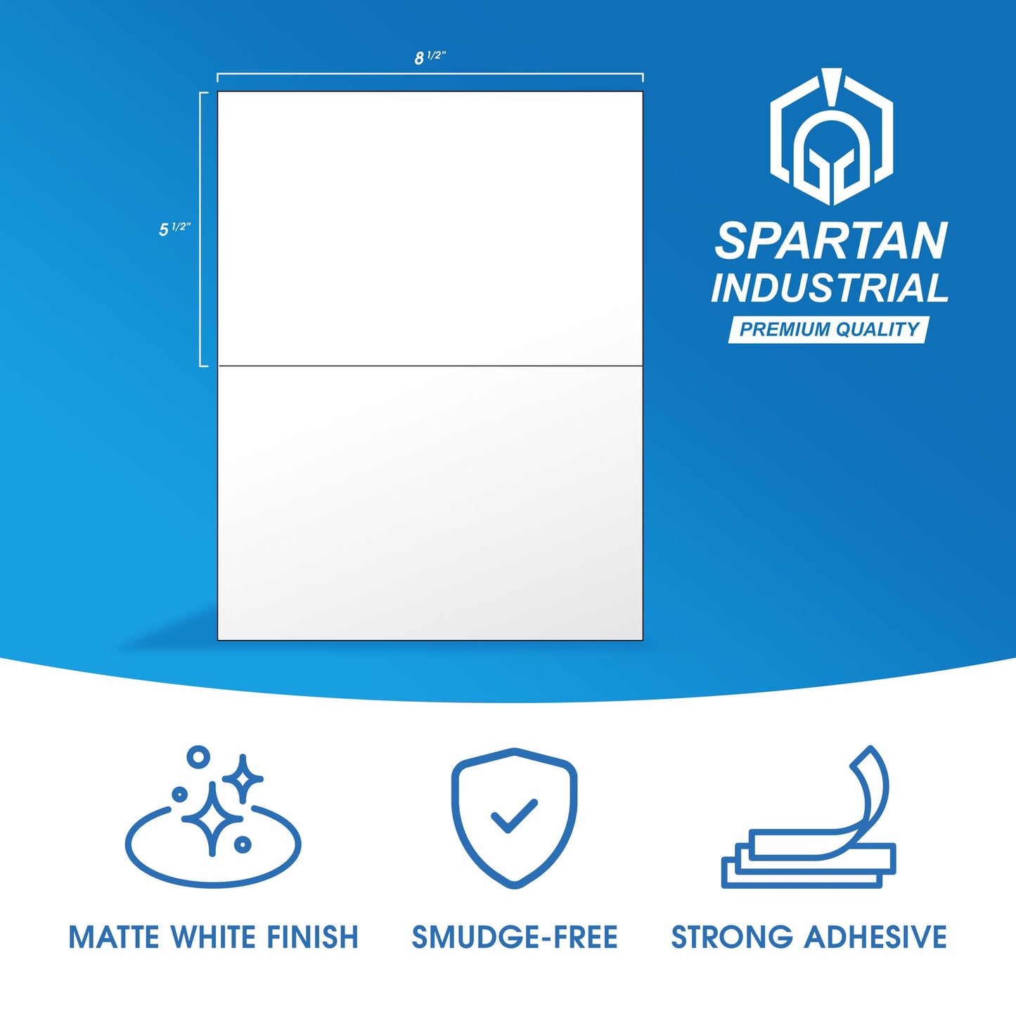 8.5" X 5.5" Matte White Printable Half Sheet Shipping Labels (100 Sheets, 200 Stickers) Mailing and Address Labels for Laser & Inkjet Printers - Spartan Industrial Template R025