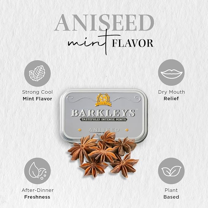 Barkleys Aniseed Breath Mints - Strong Aniseed Flavor Cool Mint Candy For Party, After Dinner, Wedding, Every Day Use - Vegan Breath Mints In Reusable Classic Travel Tins, 6 Pack - 50 Count Each