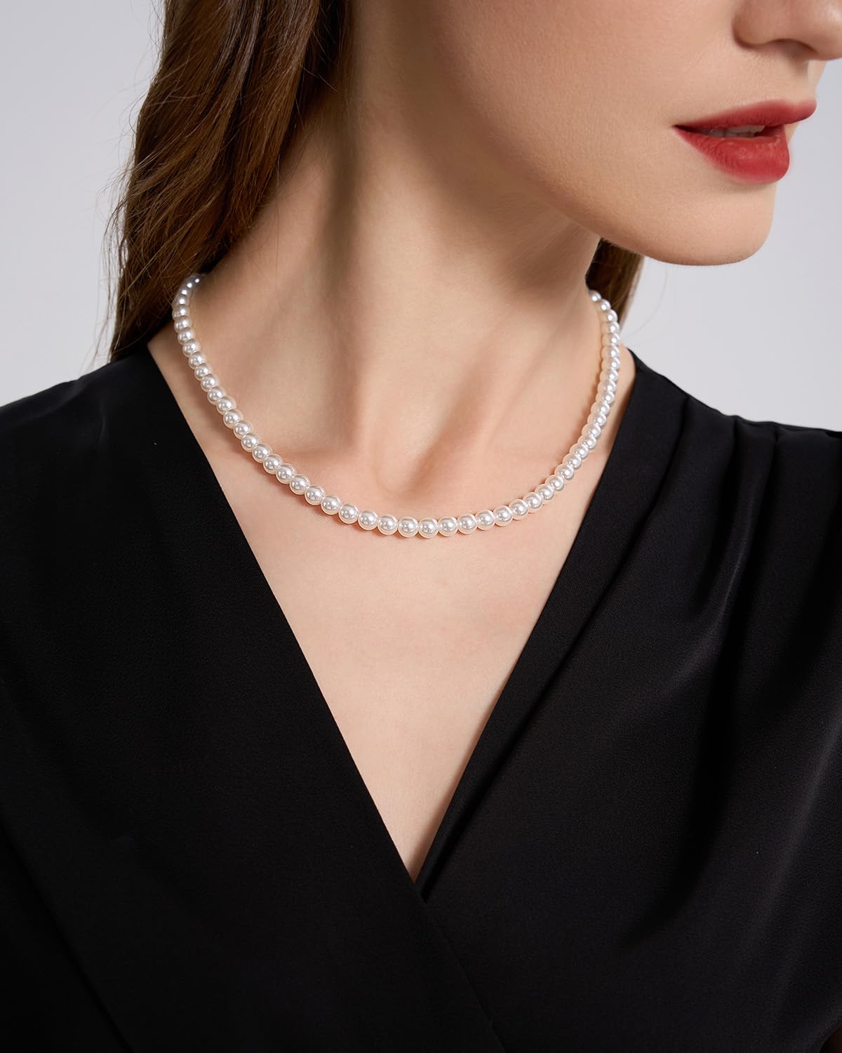 Aleasha 6mm Single Strand White Pearl Necklaces for women White Small Pearl Necklace Wedding Jewelry