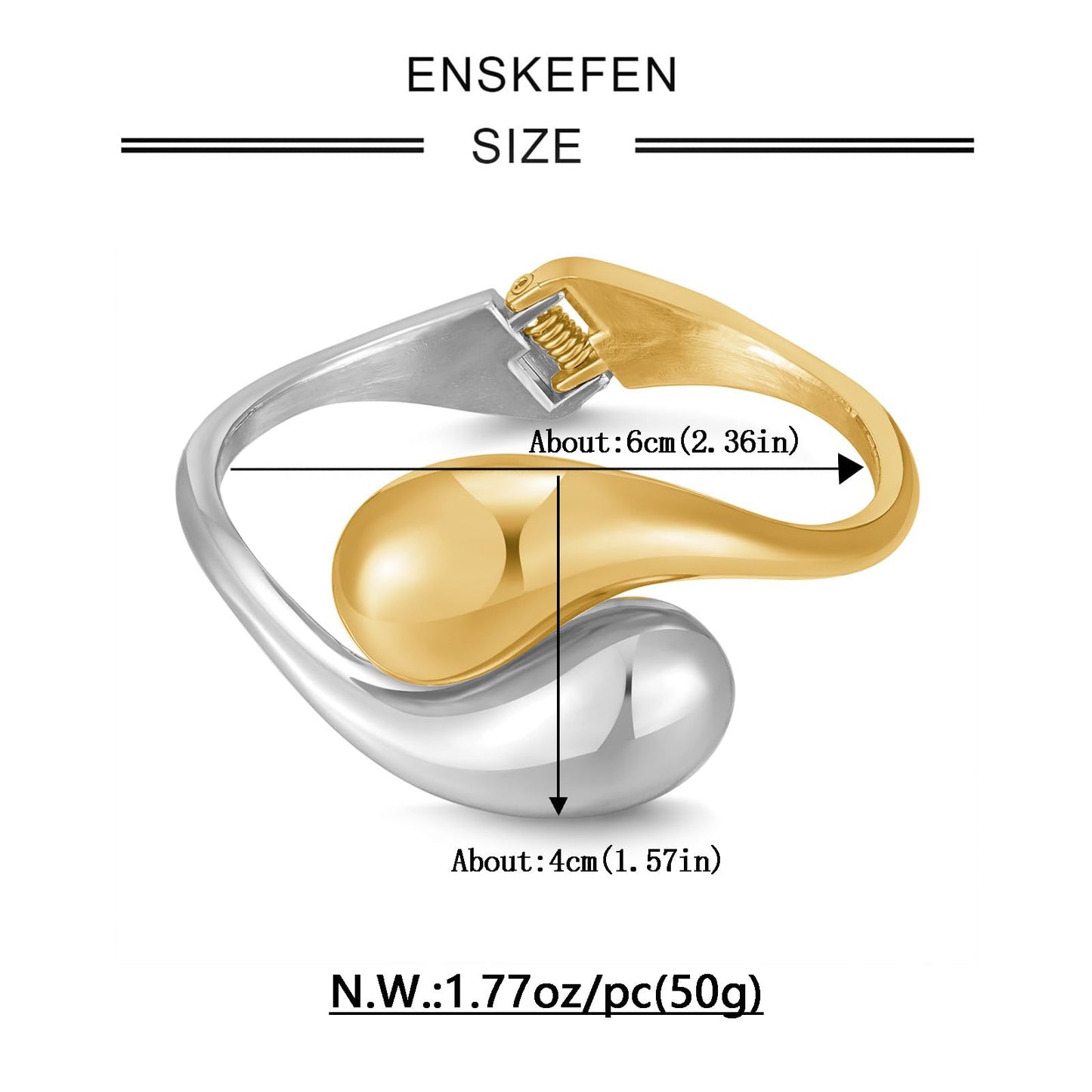 ENSKEFEN Two Tone Teardrop Cuff Bracelets for Women Gold and Silver Chunky Hinged Waterdrop Bangle Bracelets Thick Cuff Bangles Bypass Bracelet Mixed Metal Arm Cuff Bracelet