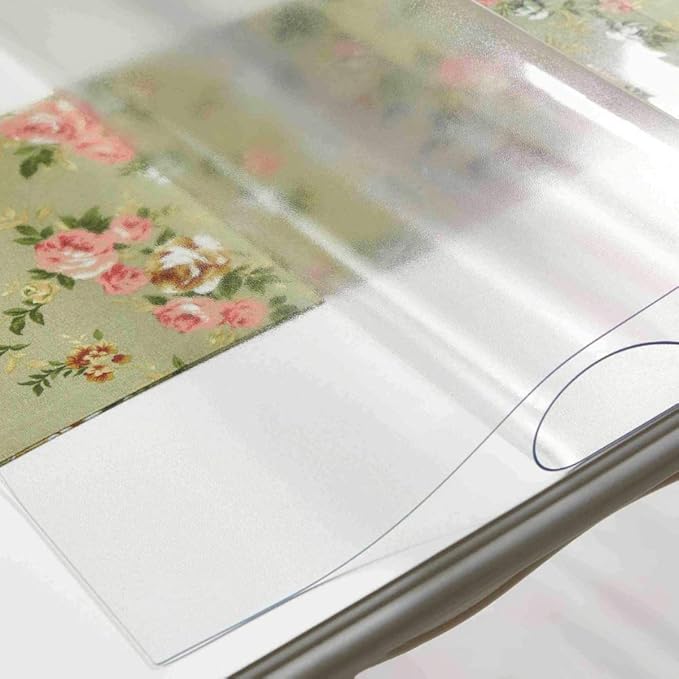 NECAUX Custom Multisize 1.5mm Thick Frosted PVC Table Cover Protector - 48 x 104 Inches, Transparent