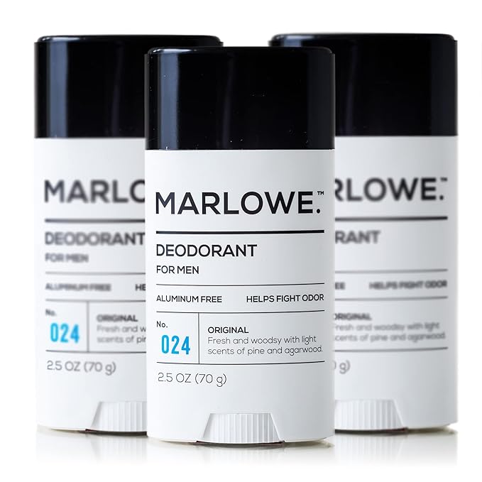 No. 024 Natural Deodorant for Men 3-Pack | Aluminum Free Stick | Made with Coconut Oil, Shea Butter, Jojoba | Only No-Nonsense Ingredients that Work Best | Fresh & Woodsy Scent