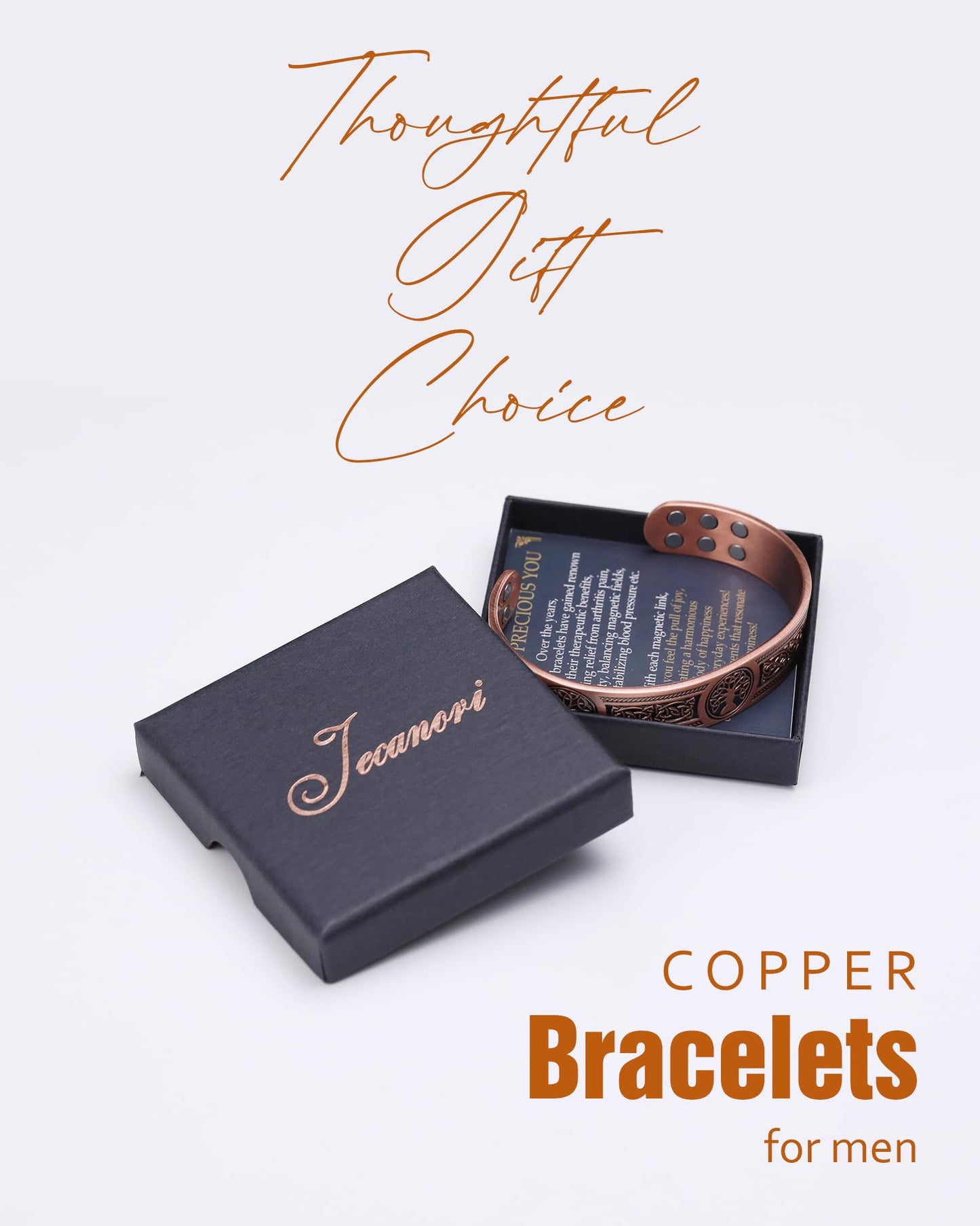 Jecanori Pure Copper Bracelets for Women Men, Magnetic Bracelets with Sizing Tool
