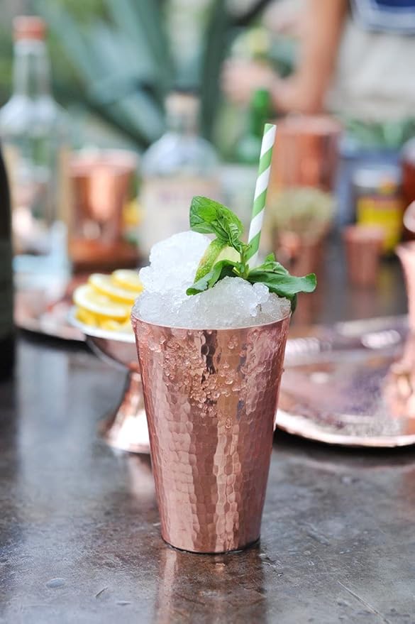 Sertodo Copper Ice Tea Cup | 16 Ounce Capacity | 100% Pure Copper, Heavy Gauge, Hand Hammered | Ayurvedic Drinking Vessel | Fancy Cocktail Cup