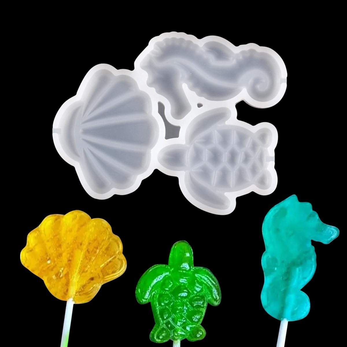 mostsom 2pcs/lot Sea Turtle Seahorse Shape Silicone Lollipop Candy Mold Homemade Kids Cake Chocolate Cookies Decorating Tools Mould Baking Pastry (E_ Turtle)
