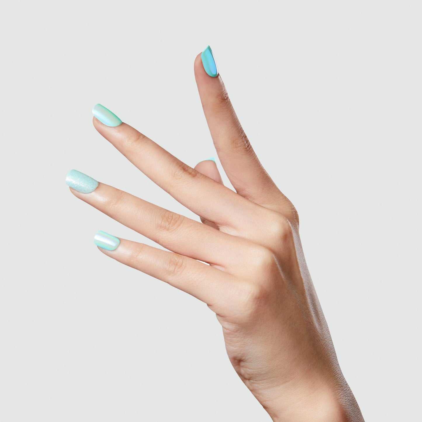 Kiss Impress No Glue Mani Press On Nails, Design, 'Rain Check', Blue, Short Size, Squoval Shape, Includes 30 Nails, Prep Pad, Instructions Sheet, 1 Manicure Stick, 1 Mini File