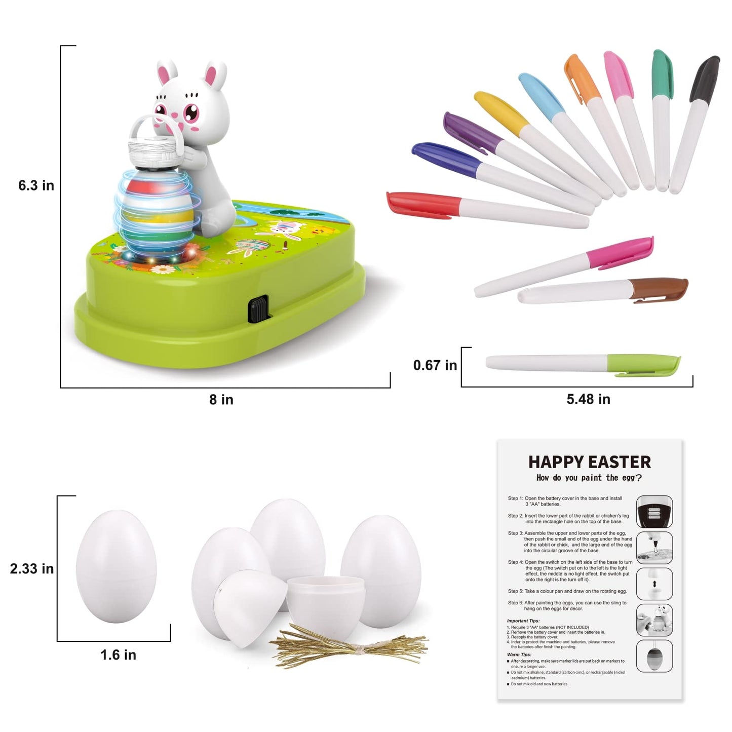 Engfa Easter Egg Decorating Kit with 30 Pcs Eggs and 12 Dying Markers Spinner, Easter Gifts for Kids Bunny Decorating Machine Craft Activities for Boys Girls (Green)