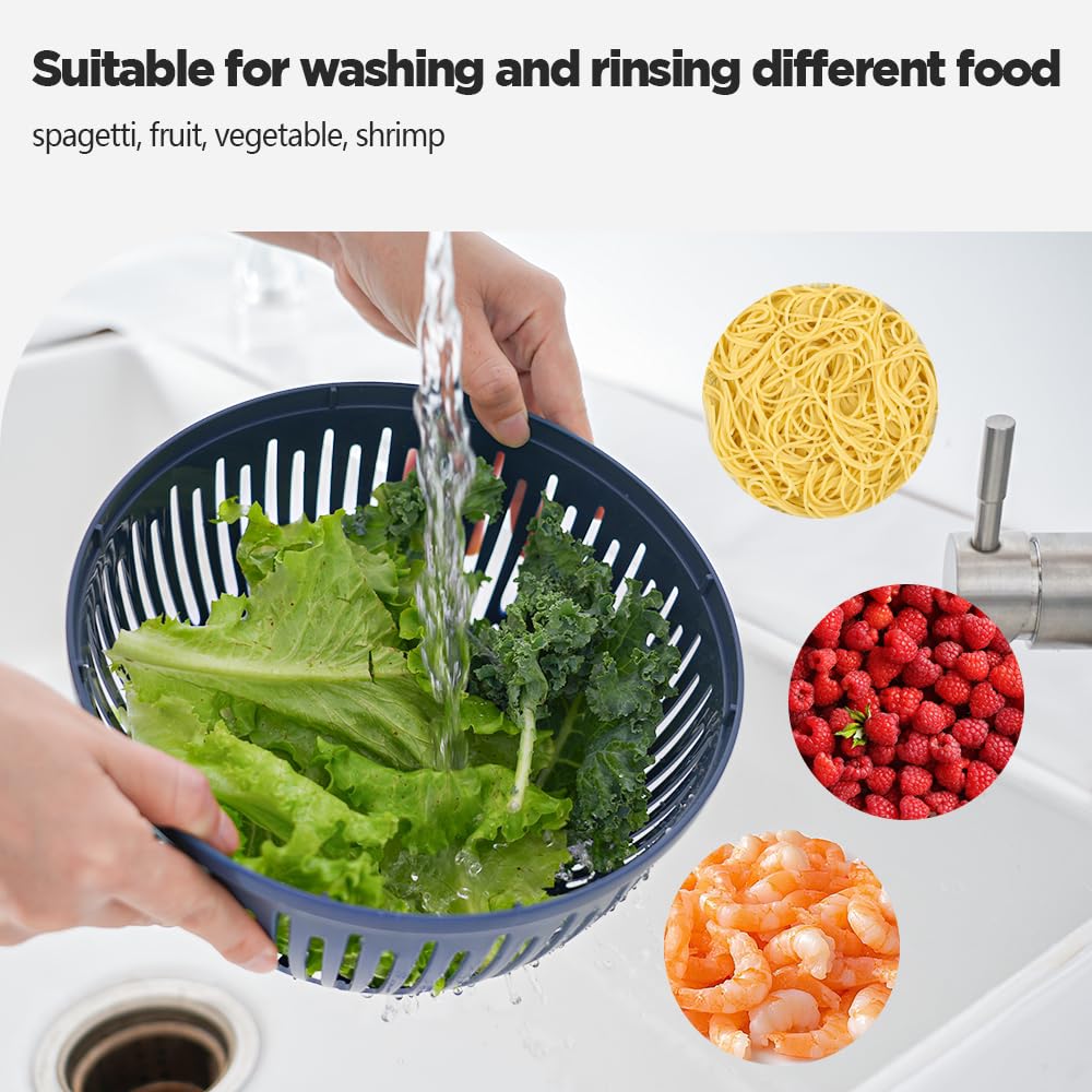 Stainless Steel Salad Spinner, 5.3 Qt Lettuce Spinner with Non-Slip Base, Drain and Stop Button, Fruit and Vegetable Washer and Dryer Spinner