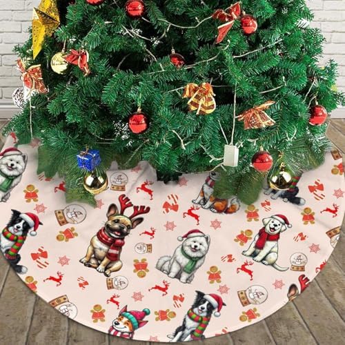 Dog Christmas Tree Skirts with Tassel Xmas Tree Skirt for Home Holiday Indoor Outdoor Seasonal Decors 30"