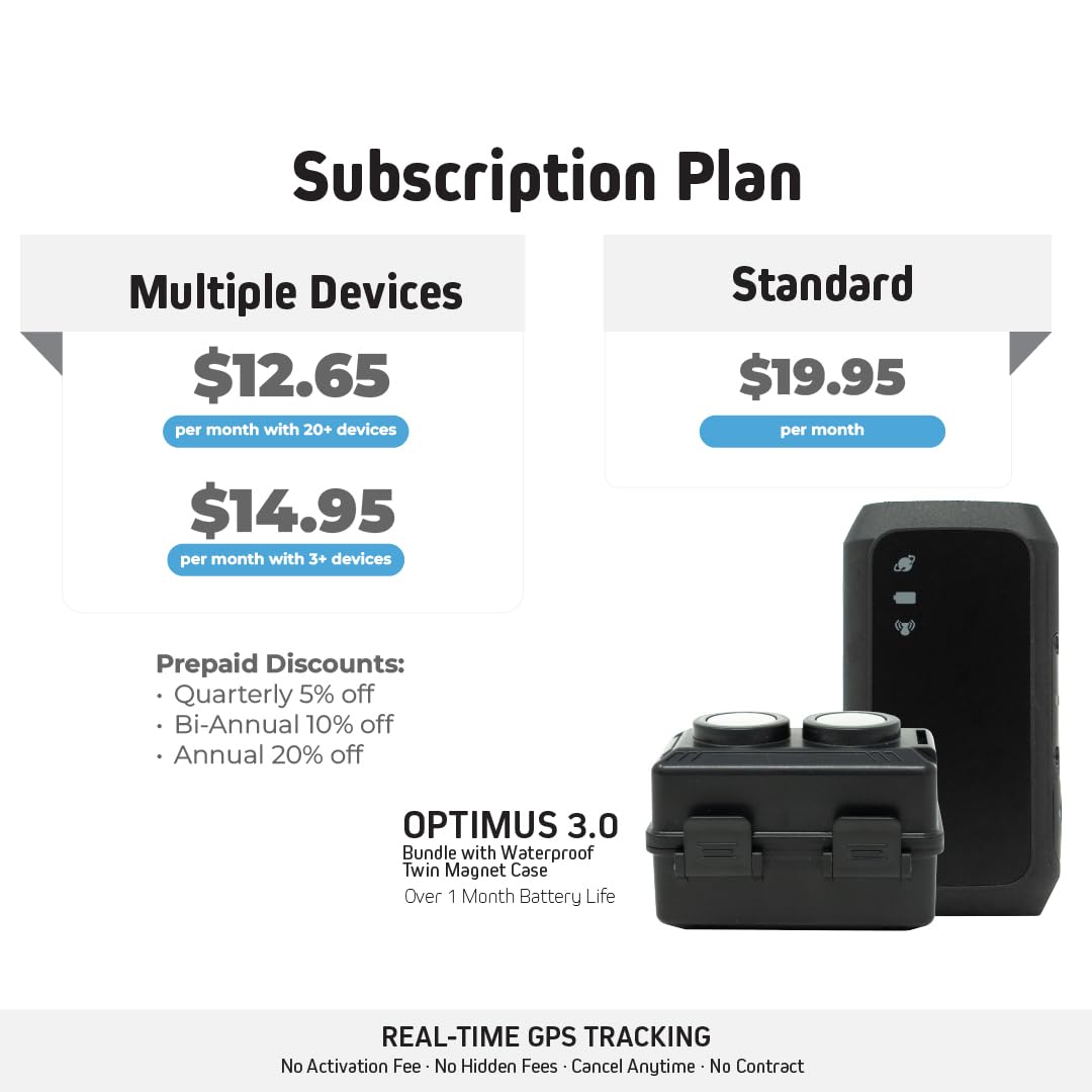 Optimus 3.0 GPS Tracker - Over 1 Month Battery - with Heavy Duty Waterproof Case and Powerful Magnets for Vehicles and Assets