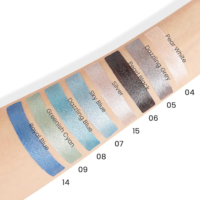 evpct 4Pcs Cream Blue Eyeshadow Stick Pencil Set for Eyes Waterproof Sky Blue Dazzling Blue Greenish Cyan Royal Blue Shimmer Metallic Holographic Eyeshadow Crayon Stick Bulk
