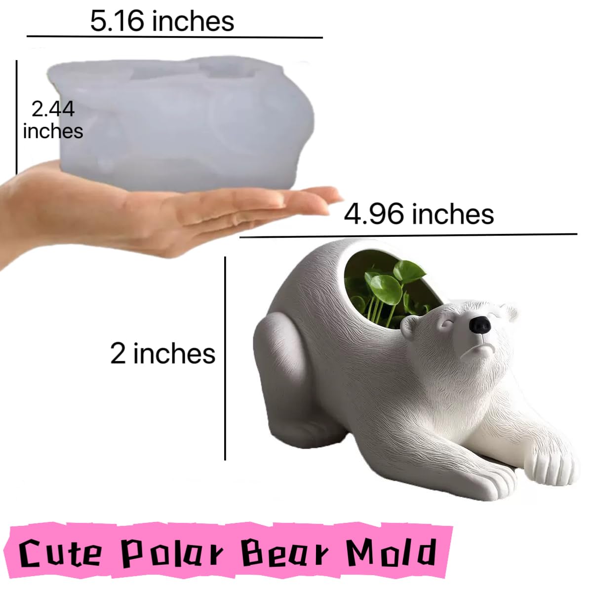 Animal Resin Molds Silicone 3D Cute Polar Bear Epoxy Resin Plaster Candle Holder Wax Molds for Candle Making, Art Crafts DIY Unique Display Home Decor