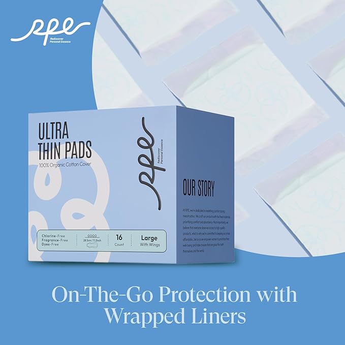 100% Large Organic Pads for Women, Ultra Thin Heavy Flow Sanitary Pads with Wings, Super Absorbency Feminine Pads Extra Coverage Period Pads, Unscented Cotton Pads Menstrual (Large, Size 4, 96ct)