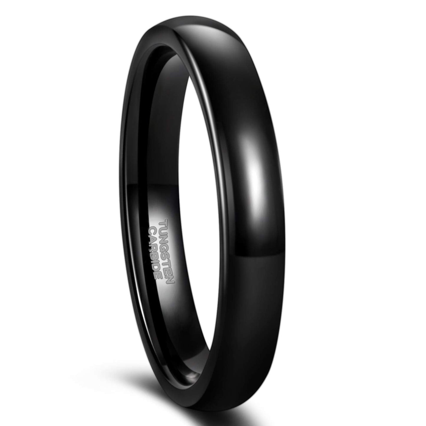 Greenpod 4mm Tungsten Ringss for Women High Polished Plain Dome Black Wedding Band Comfort Fit Size 5.5