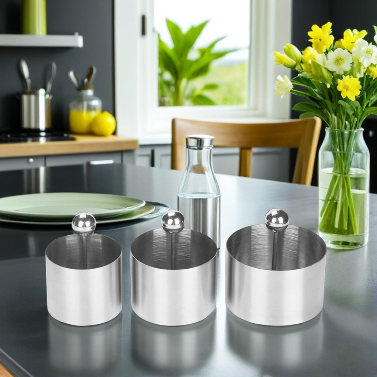 CONGARTENO Round Cold Dish Mold Stainless Steel Kitchen Utensil for Cold Dish Shaping Dessert Mold Baking Tool with Press Plate
