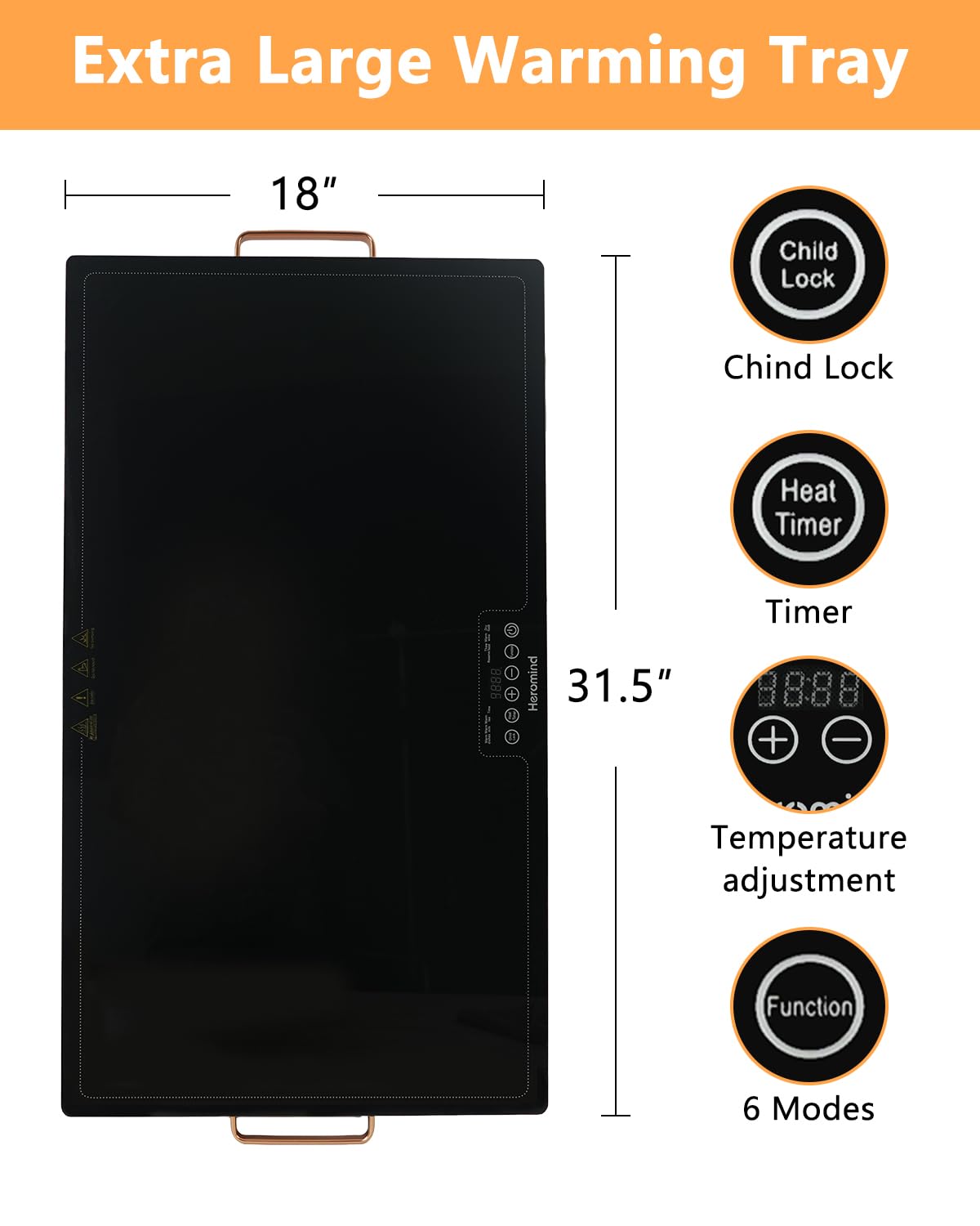 Electric Warming Tray 31.5" × 17.7", Glass-Top Full-Surface Food Warmer with Adjustable Temperature & Timer, Buffet Warming Tray for Parties, Sabbath, Holiday Parties, Daily Dining