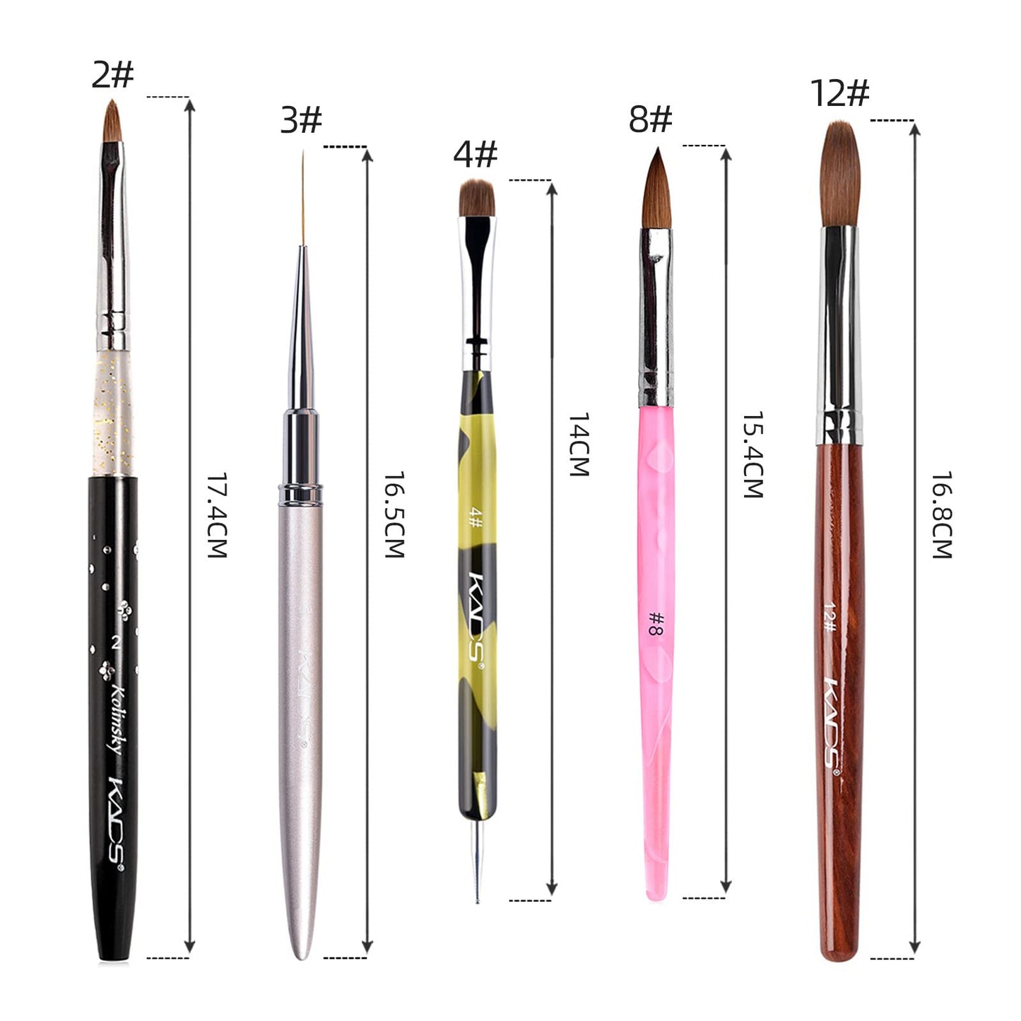 KADS Kolinsky Sable Brush 2 Way Acrylic Professional French Manicure Clean-up Brush Nail Art Brush Nail Dotting Pen (5 Pcs Different Series)