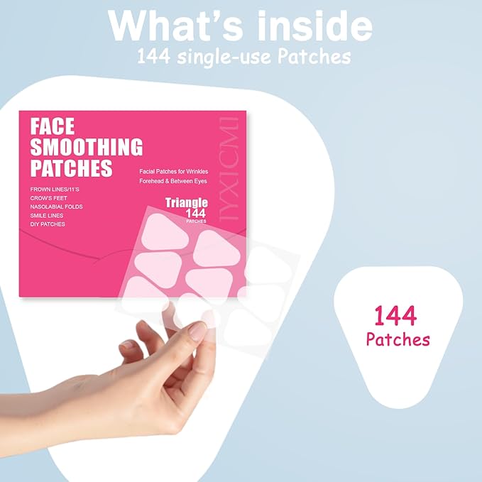 Wrinkle Patches for Face Overnight, Face Tape for Wrinkles, Facial Patch for Forehead, Eyes, Crows Feet, Smile Lines - 144 Count Adhesives Patches Per Box