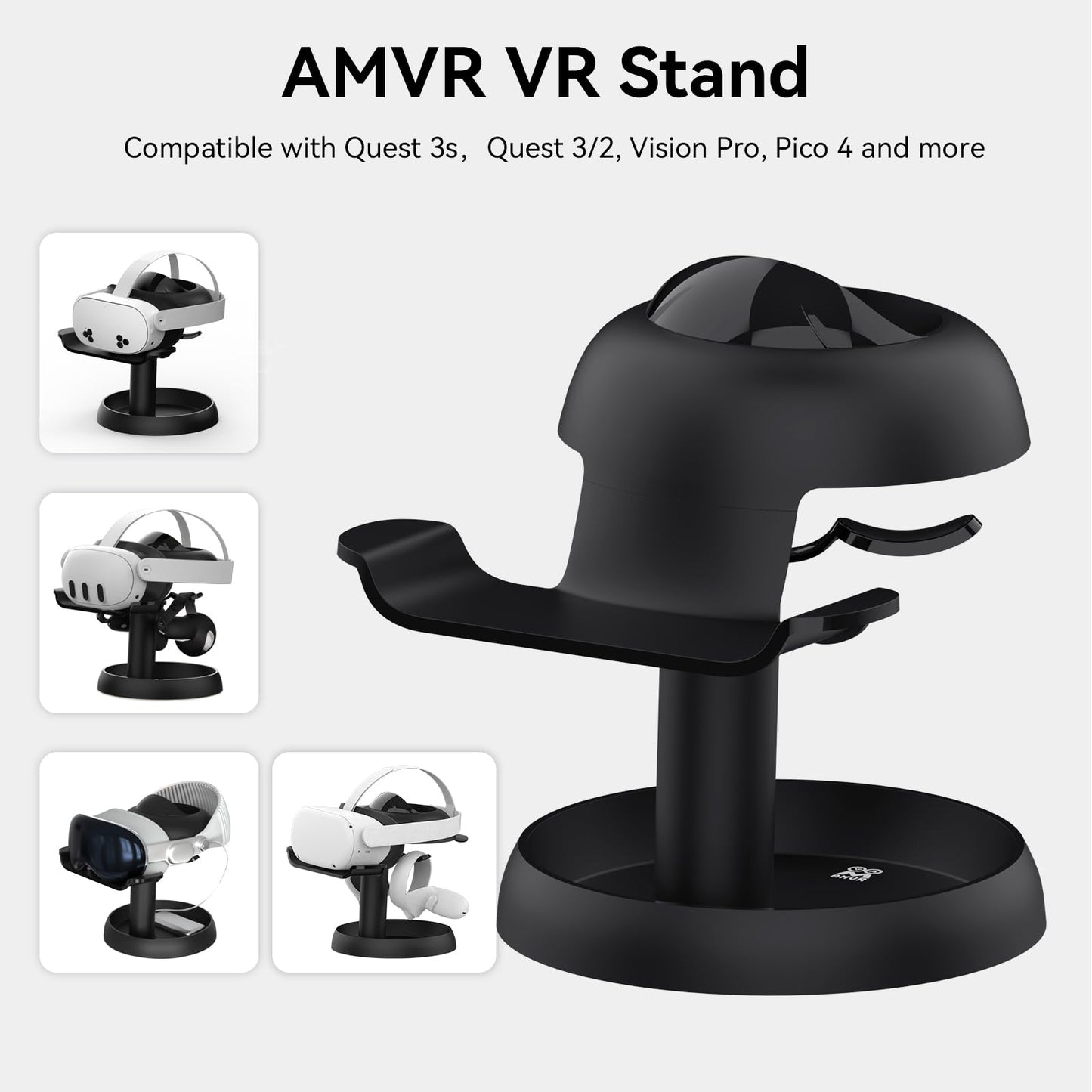 AMVR VR Headset Stand Holder Compatible with Quest 3s/Quest 3/Vision Pro/Quest 2/Pico 4/for PSVR 2 - Universal VR Headset Display Dock, Stable Bracket Storage Round Base, Mount Install Easy