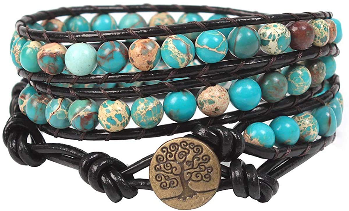 ZOSOJONA Boho Wrap Bead Bracelet for Men Women - Handmade Adjustable Natural Stone Crystal Beaded Bracelets Rope Yoga Healing Bracelet Bangle Hippie Jewelry