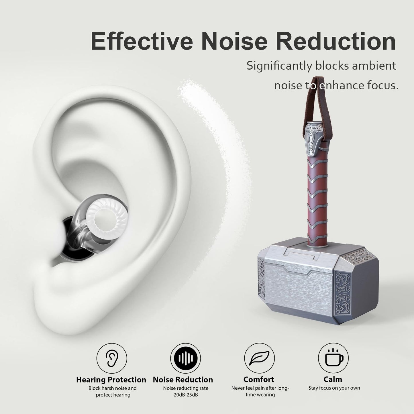 Kumiaor Thor Hammer Case Ear Plugs - Noise Cancelling for Concerts, Sleeping, Reusable Hearing Protection Gifts for Men