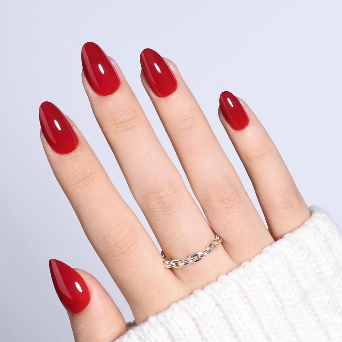 Leefrei Red Press On Nails Short Almond - Deep Red Fake Nails Press ons, Reusable Glue On Nails for Women, 16 Sizes 32 Pieces Nail Kit with Glue, Wine Red