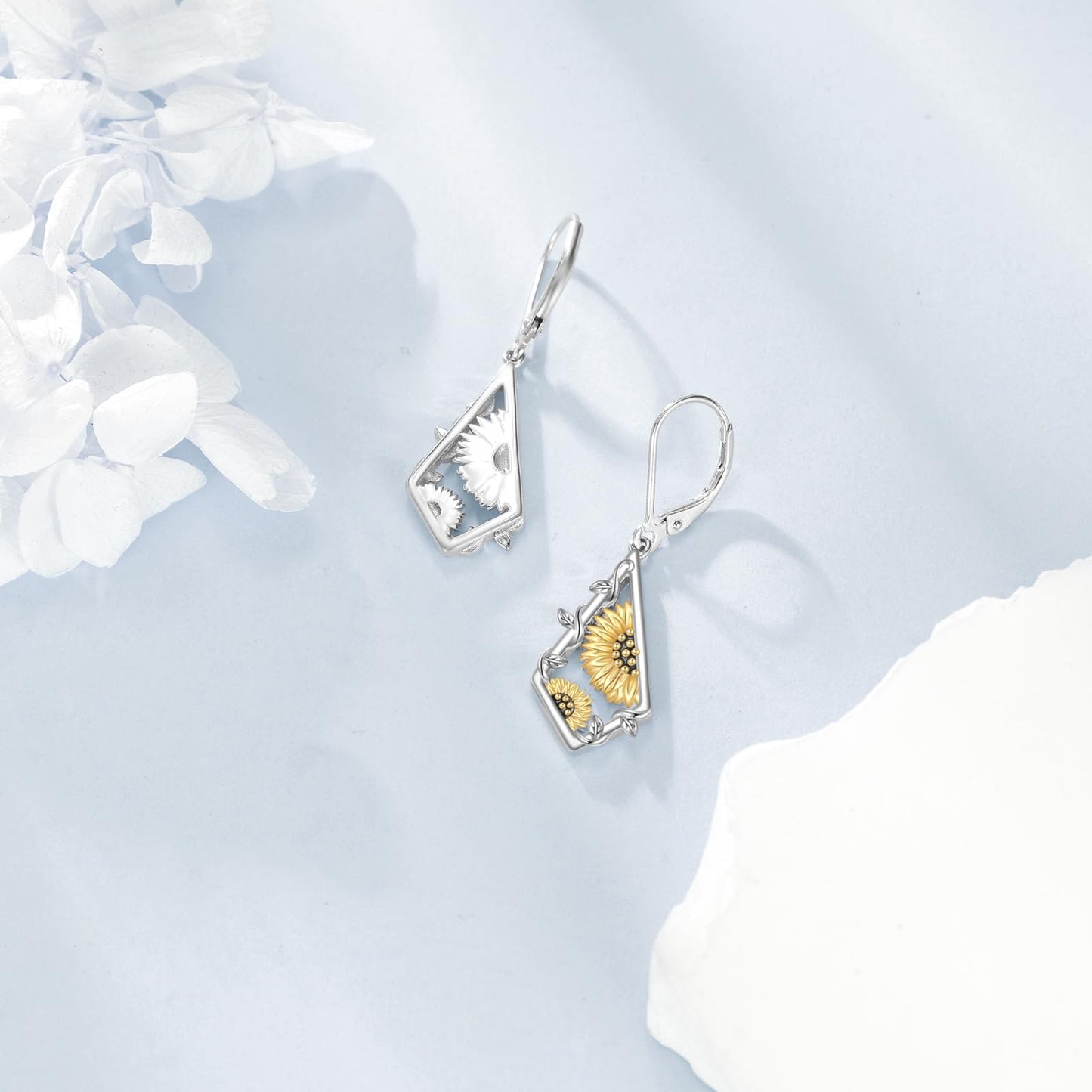 Sunflower Earrings 925 Sterling Silver Leverback Dangle Earrings Boho Sunflower Earrings for Women