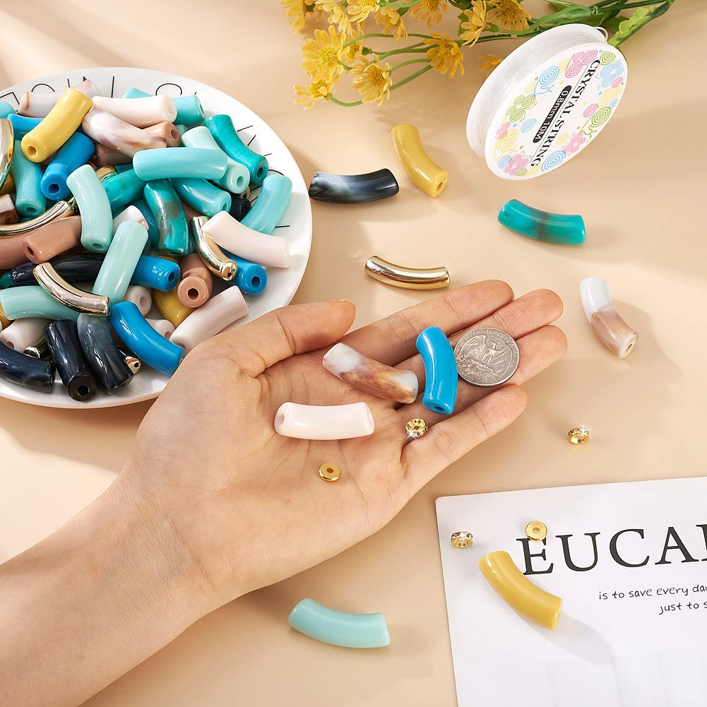 Sparkeads 110PCS Bamboo Tube Bracelet Making Kit for Women Friendship Gift Stacking Bangles Chunky Curved Acrylic Beads Rhinestone Beads Metal Spacers Elastic Thread