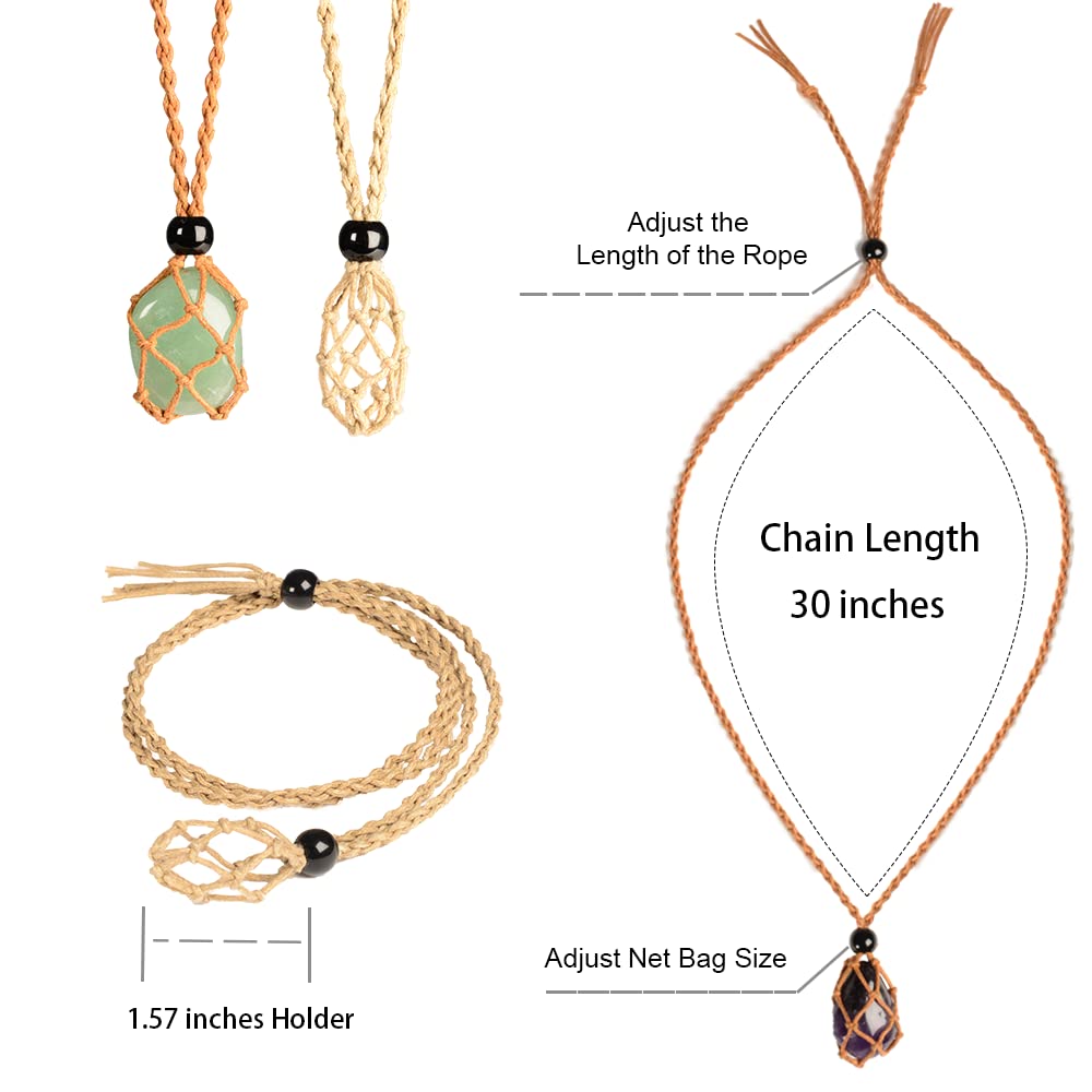 Anjiucc 12 PCS Crystal Cage Necklace With Adjustable Length - Empty Stone Pendant Holder Replacement Hand-Woven Cord (Coffee + Khaki)