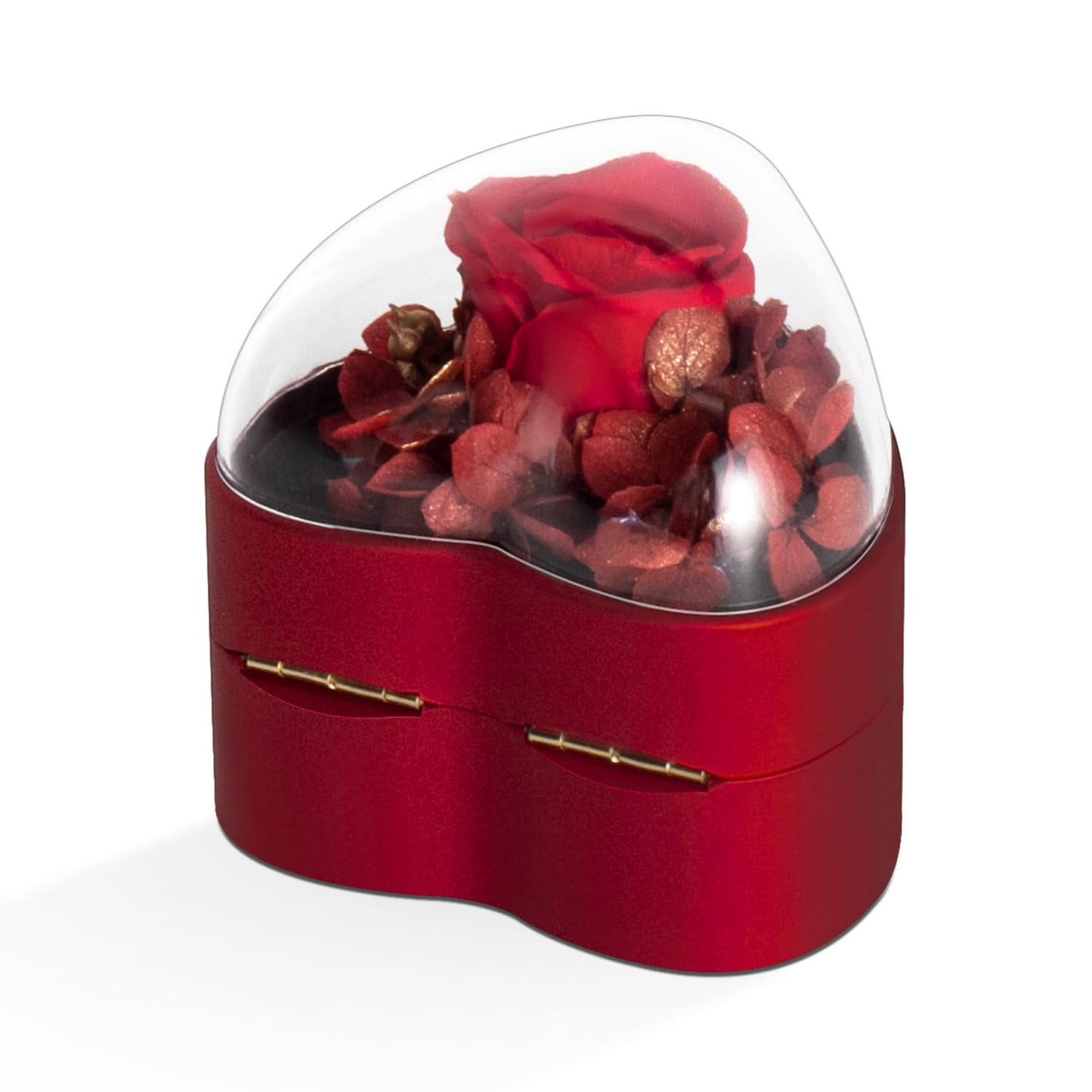 Wislist Engagement Ring Box for Proposal Promise, Eternal Flowers Rose Gifts for Valentines' Day, Heart Shaped Red Ring Box